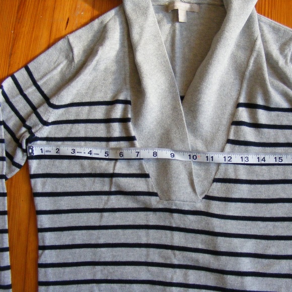 Banana Republic Sweater Hoodie Striped Gray Navy Blue Small S EUC - Picture 4 of 12